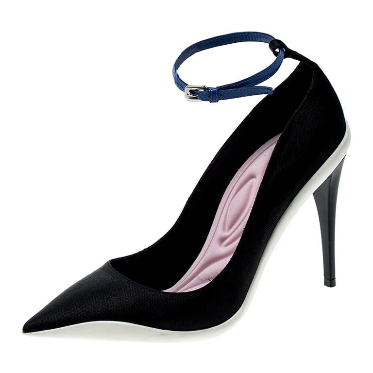 Dior Black Fabric Pointed Toe Ankle Strap Pumps Size 37