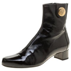 Gucci Black Patent Leather Hysteria Ankle Boots Size 38