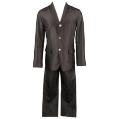 Vintage Men's JEAN PAUL GAULTIER 38 Black Silk Taffeta Notch Lapel Notch Lapel Suit