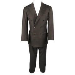 Used Men's ERMENEGILDO ZEGNA 36 Charcoal Stripe Double Breasted Peak Lapel Suit