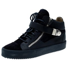 Used Giuseppe Zanotti Blue Leather and Suede Mid Top Sneakers Size 41