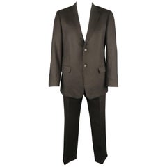 Men's VALENTINO 44 Black Solid Linen Notch Lapel Two Button Suit