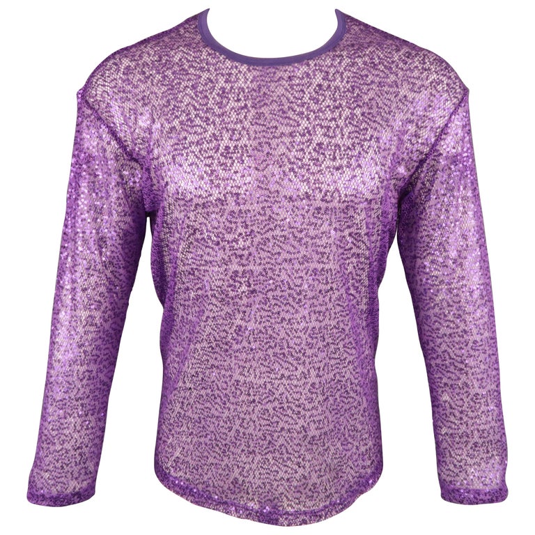 JUNYA WATANABE Size M Purple Sequined Mesh Crew-Neck Pullover at 1stdibs
