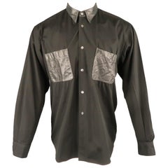 COMME des GARCONS S Black Cotton Leather Pocket Button Up Long Sleeve Shirt