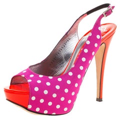 Gina Purple Polka Dot Fabric Peep Toe Slingback Sandals Size 37.5