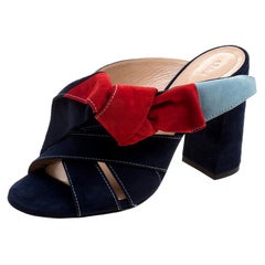 Chloe Navy Blue Suede Nellie Bow Mules Size 38