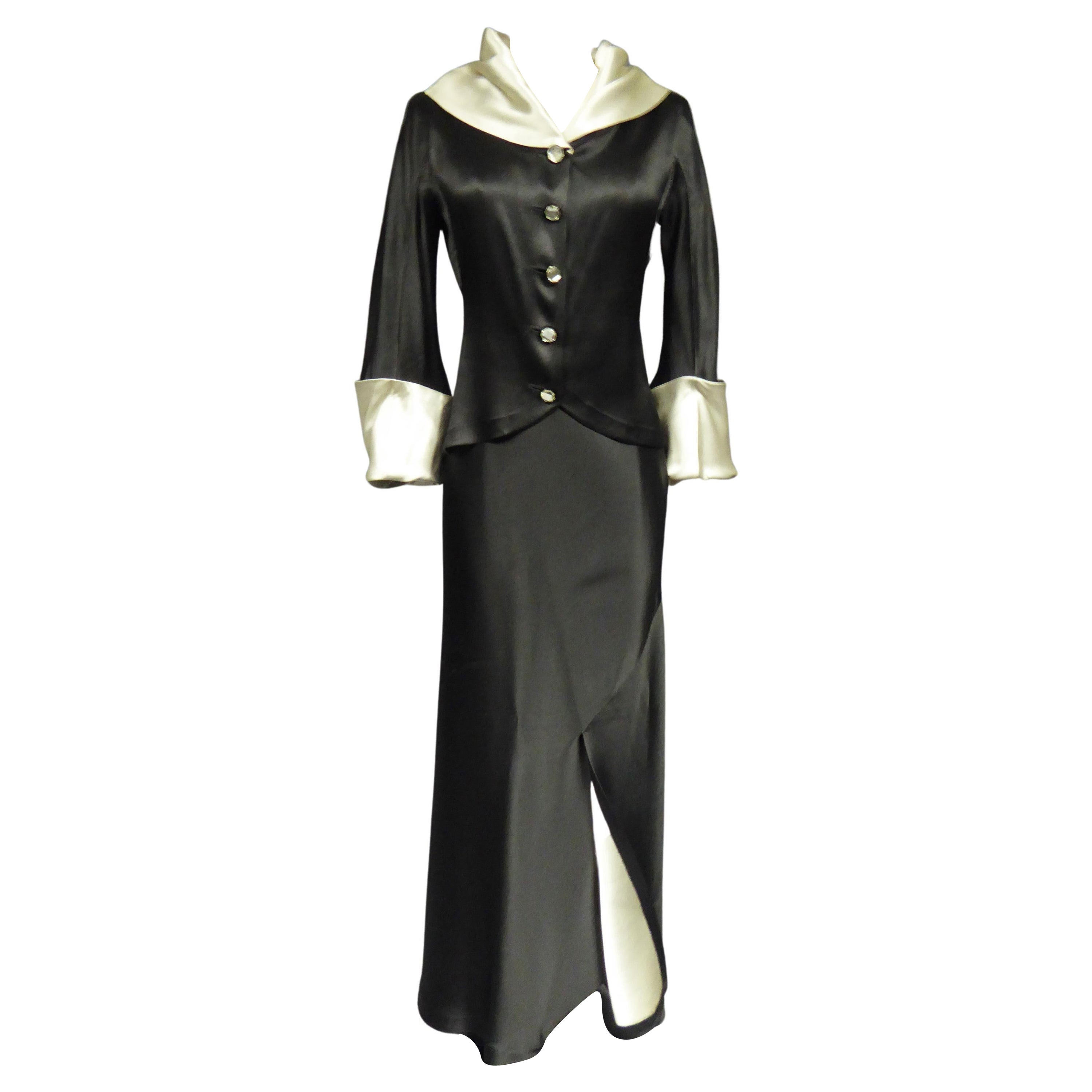 A Coco Chanel (attributed to) Tuxedo Satin Skirt Couture Suit - Paris Circa 1933 For Sale
