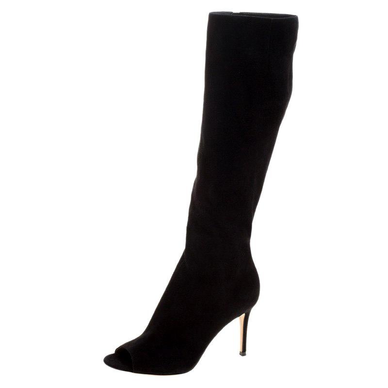 Fortress mammalian TV station Gianvito Rossi Black Suede Open Toe Knee High Boots Size 37 For Sale at  1stDibs | open toe knee boots
