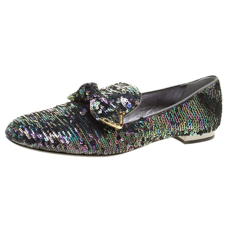 Louis Vuitton Two Tone Sequins Amulet Loafers Size 40