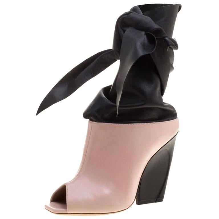 Dior Blush Pink & Black Leather Brooklyn Ankle Wrap Peep Toe Ankle Boots Size 39