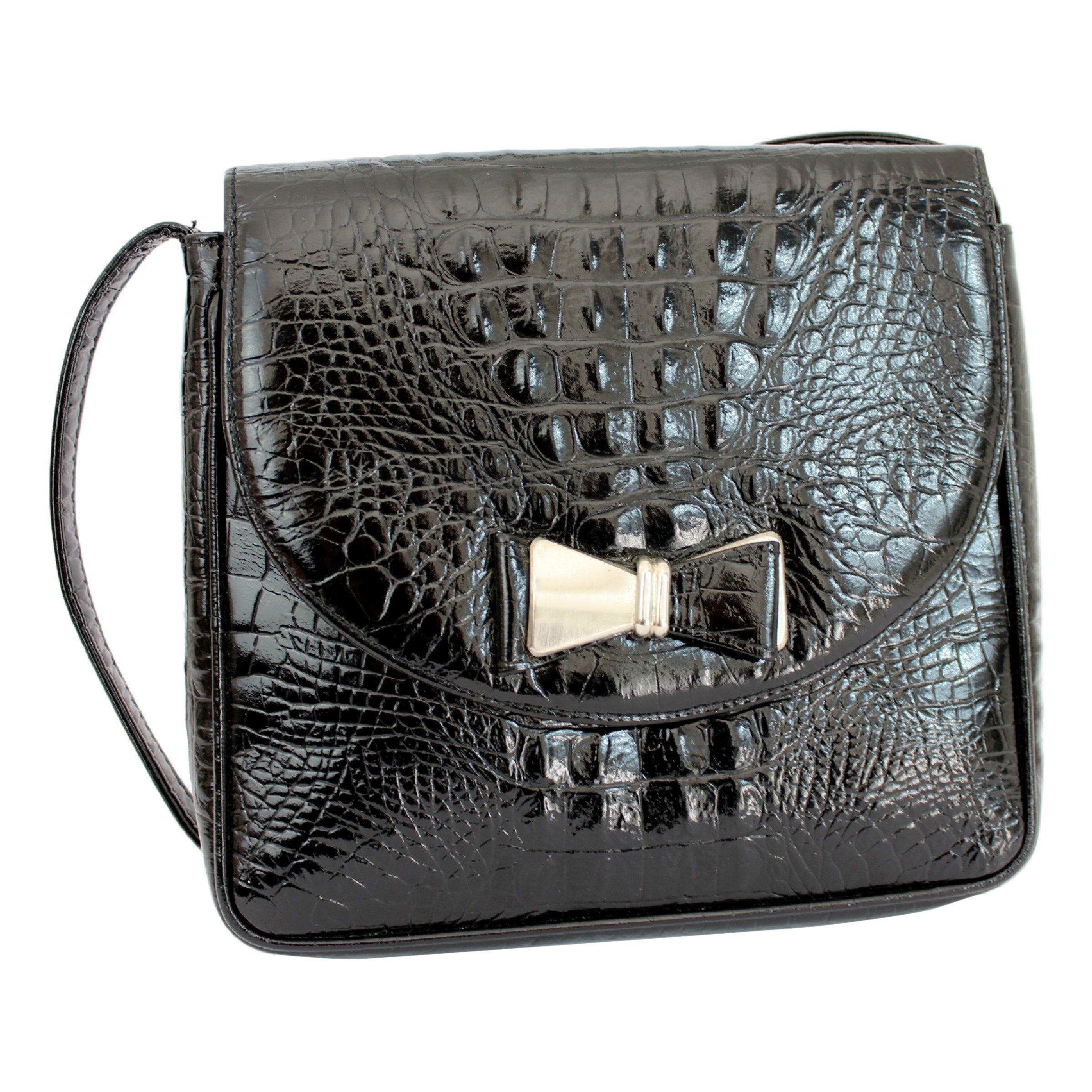 1990s Gianni Versace Couture Black Leather Crocodile Print Vintage Shoulder Bag