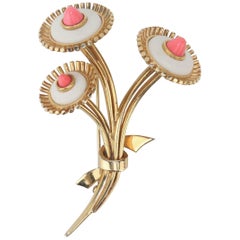 1950's Marcel Boucher Gold Tone Coral Flower Brooch