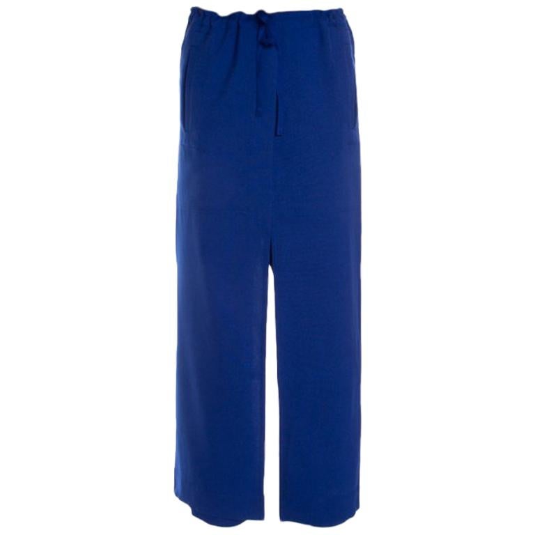 Issey Miyake Blaue lose Hose mit geteilter Krawatte vorne und elastischer Taille S