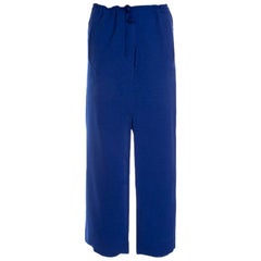 Issey Miyake Blue Split Tie Front Elasticized Waist Loose Pants S