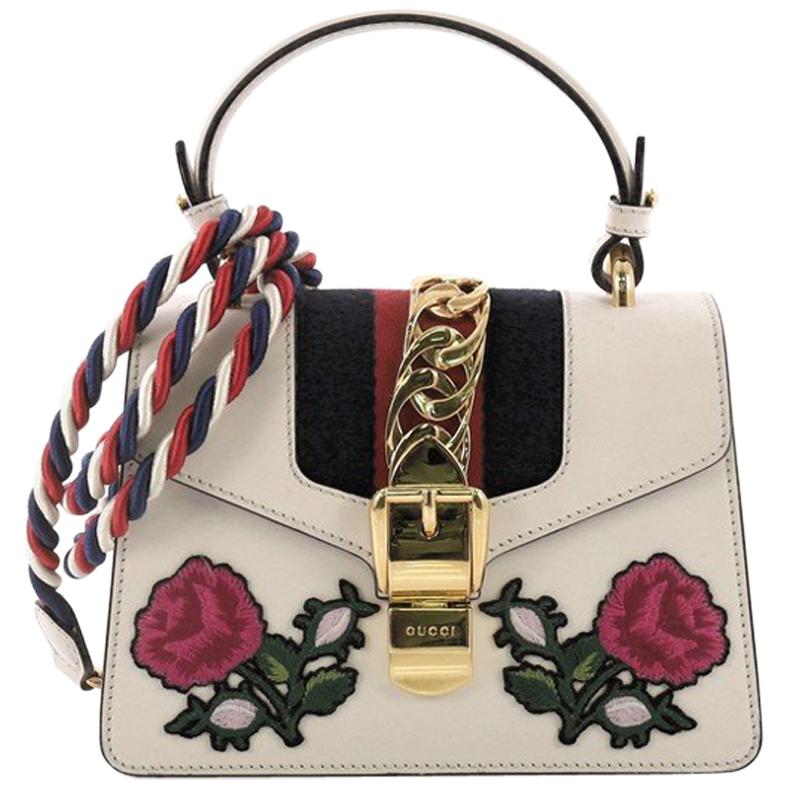 Gucci Sylvie Top Handle Bag Embroidered Leather Mini