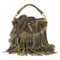 Saint Laurent Fringe Emmanuelle Bucket Bag Printed Suede Small