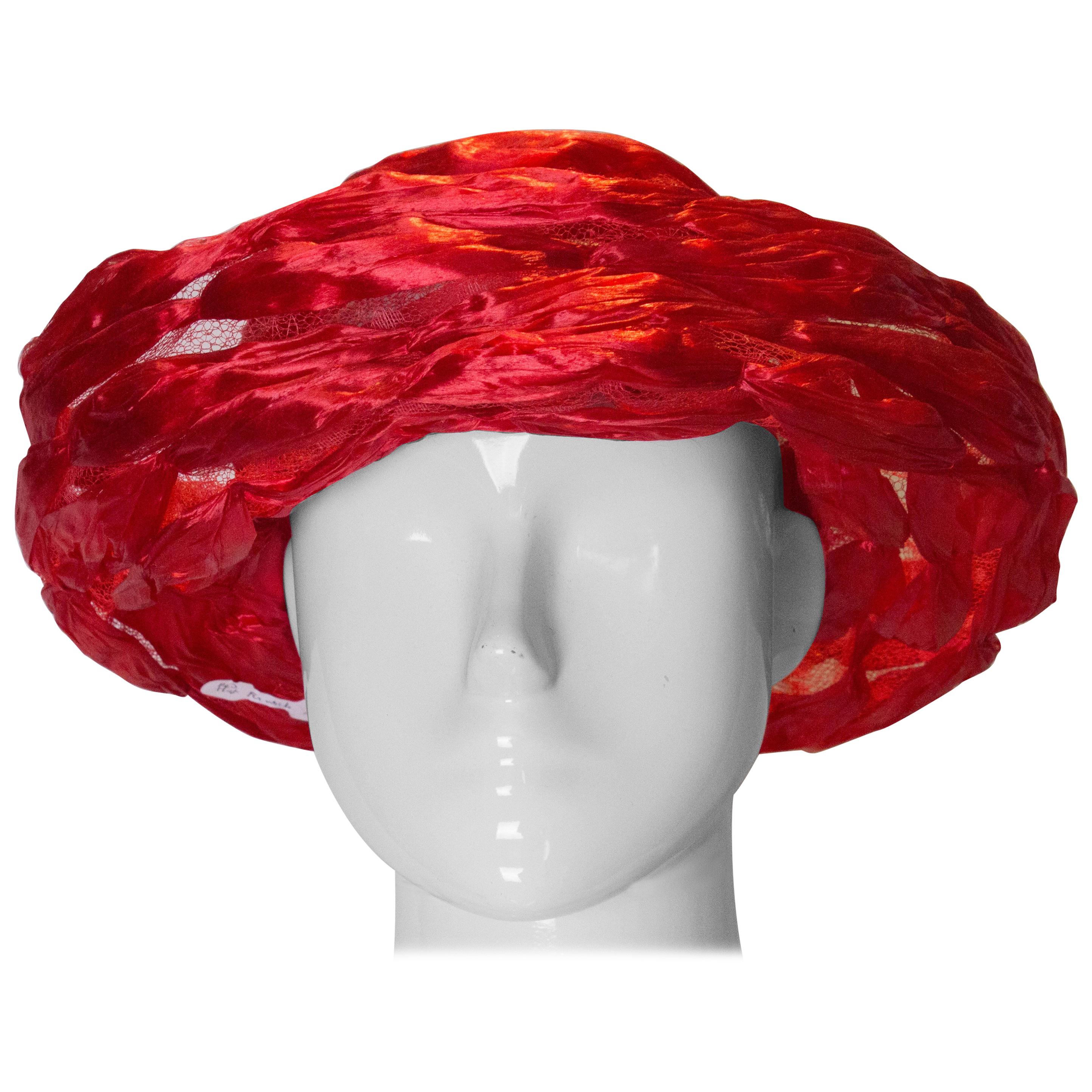 Vintage Red Ribbon and Net Hat by Fenwicks For Sale