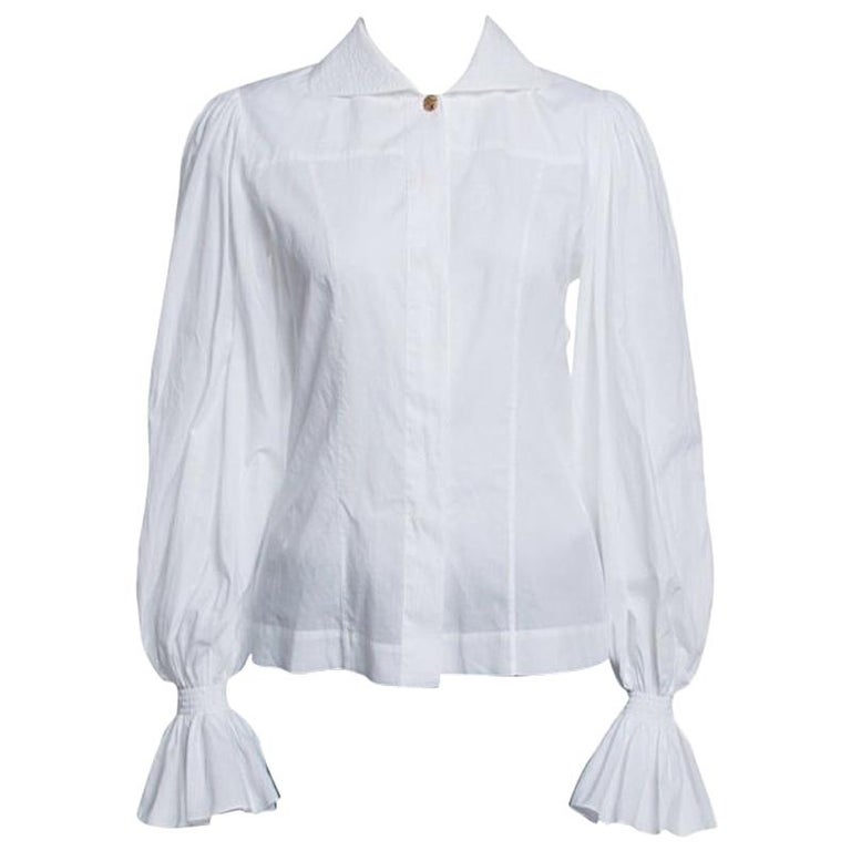 Fendi White Ruffled Cuff Detail Long Sleeve Shirt S For Sale at 1stDibs