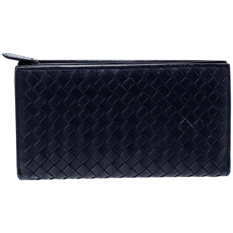 Bottega Veneta Blue Intrecciato Leather Trifold Continental Wallet For ...