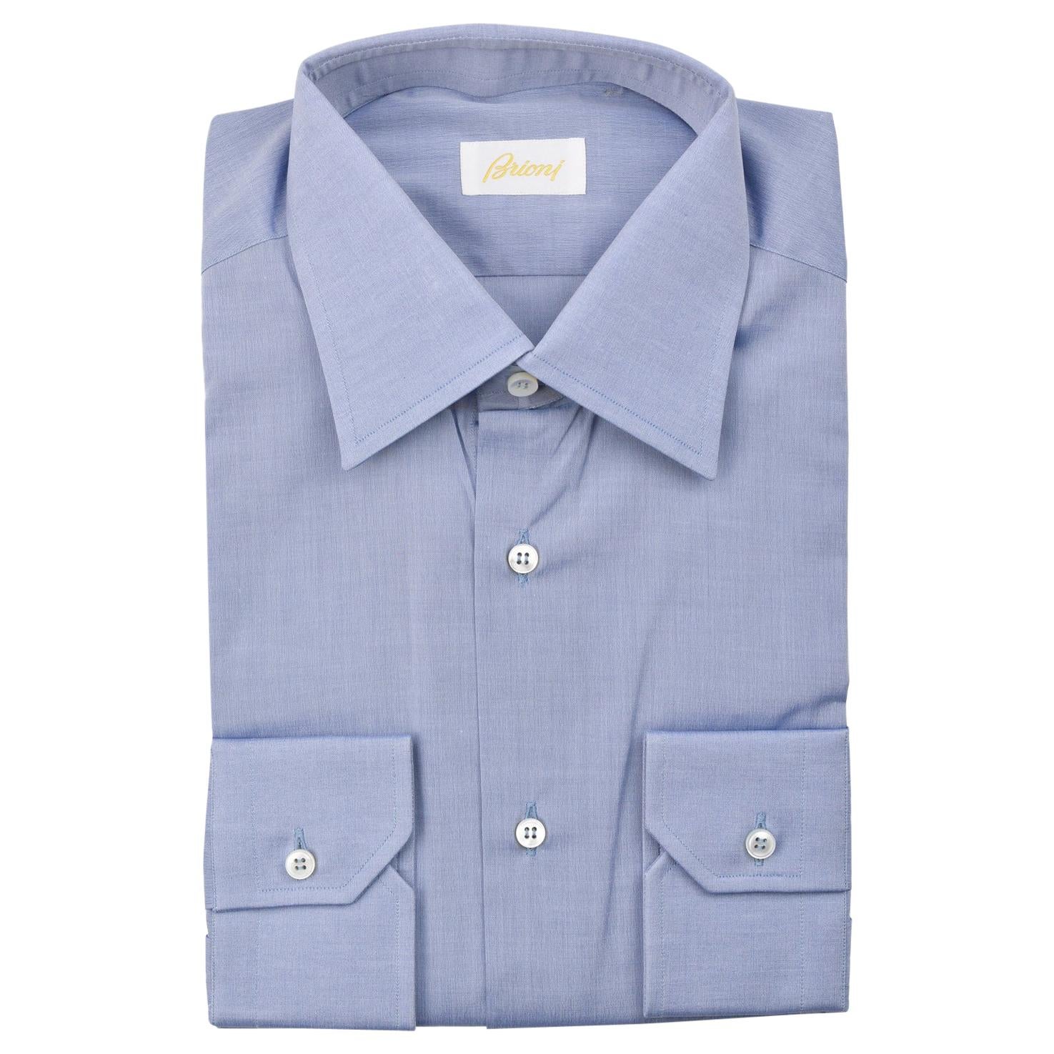 NEW Brioni Grey Blue Leffe Dress Shirt REG FIT 100% Cotton EU39/US15.5  im Angebot