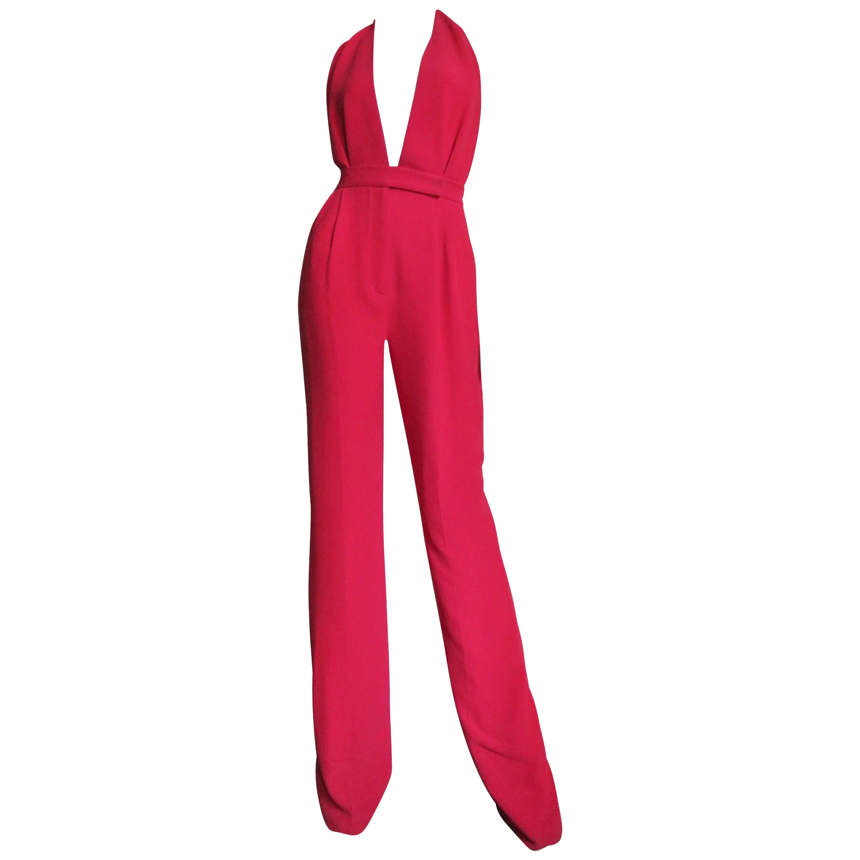Valentino New Silk One Sleeve Jumpsuit with Tie Neck For Sale at 1stDibs | valentino  red jumpsuit