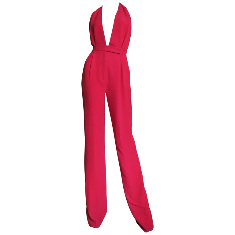 Valentino New Plunging Halter Jumpsuit For Sale at 1stDibs | valentino  jumpsuit