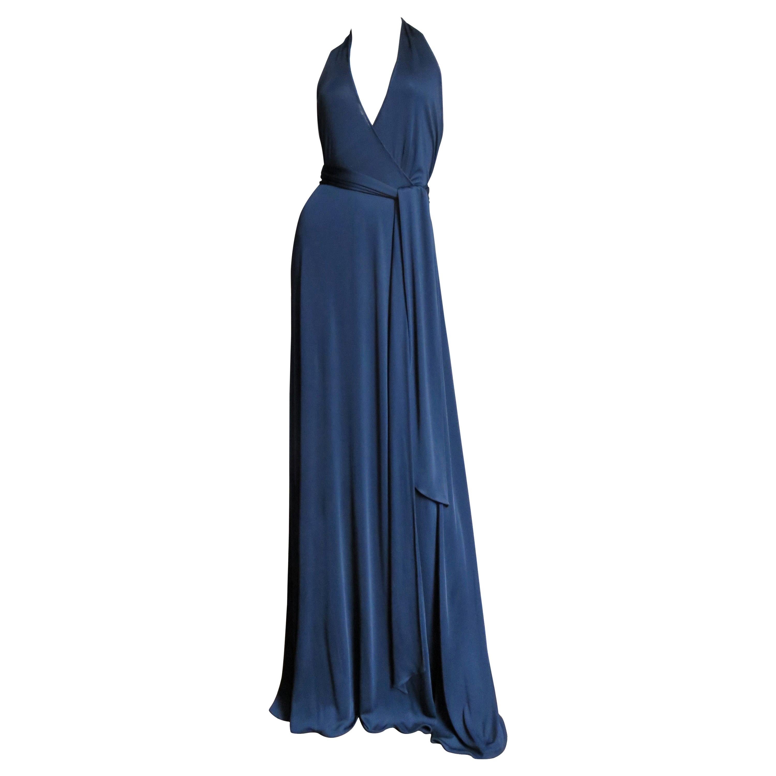 Tom Ford for Gucci Navy Silk Wrap Halter Dress