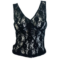 D&G by Dolce & Gabbana Sleeveless Floral Lace V-Neck Sheer Top