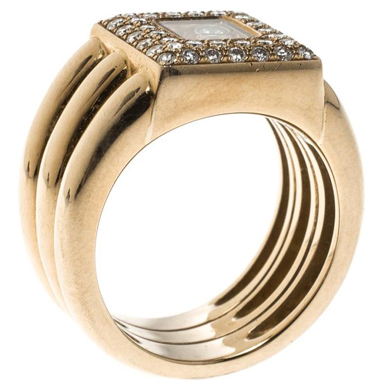 Chopard Vintage Happy Diamond 18k Yellow Gold Ring Size 54