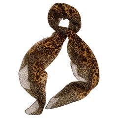 Yves Saint Laurent YSL Leopard Print Sheer Silk 52" Scarf