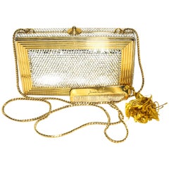 Judith Leiber Gold Tone Metal and Crystal Clutch Bag