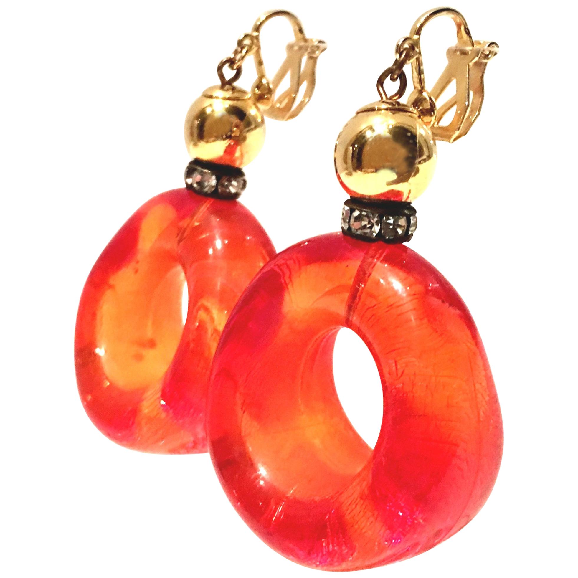 70'S MOD Gold Lucite "Doughnut Hole" Hoop Earrings