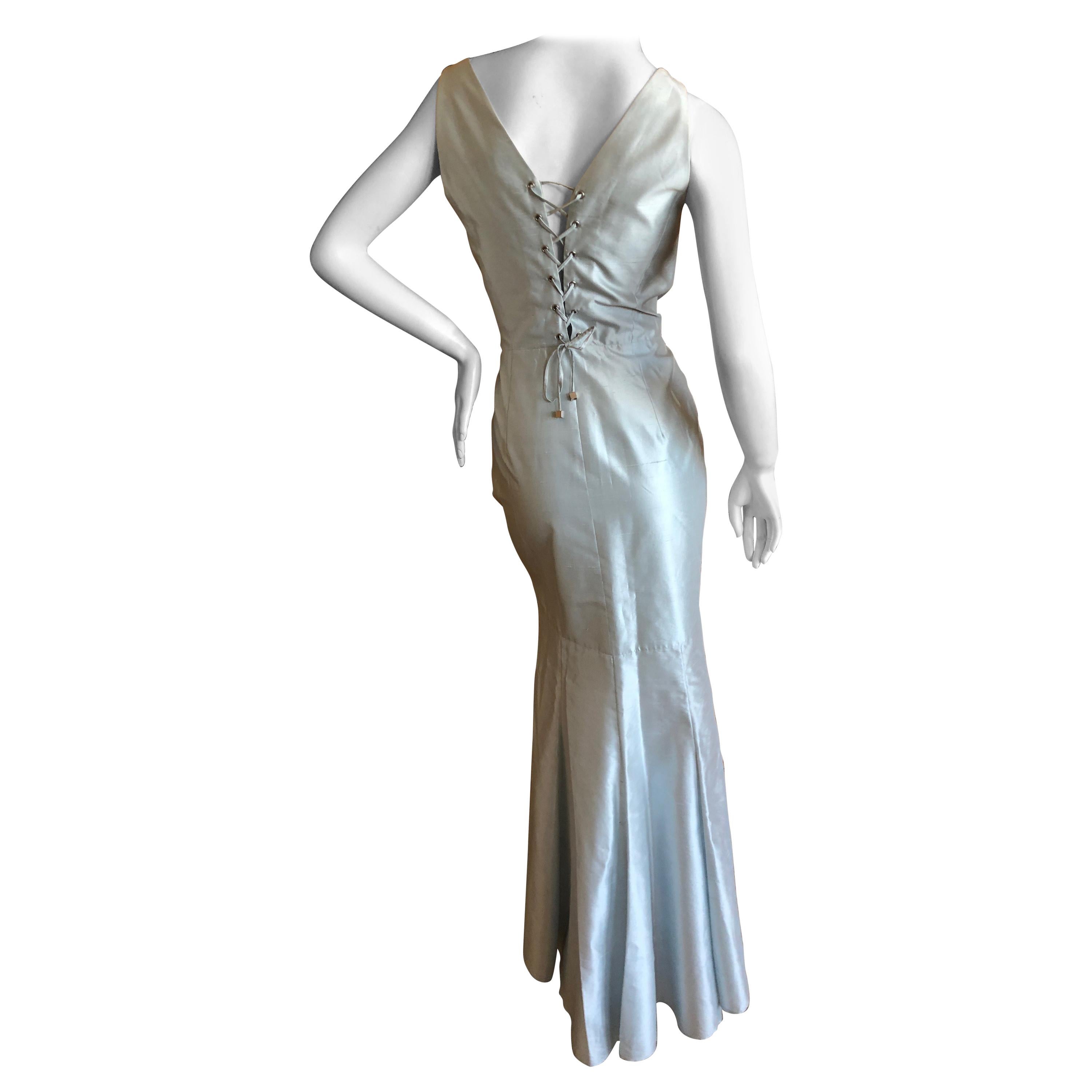 Thierry Mugler Couture Vintage 1980's Dupioni Silk Lace Up Evening Dress  For Sale