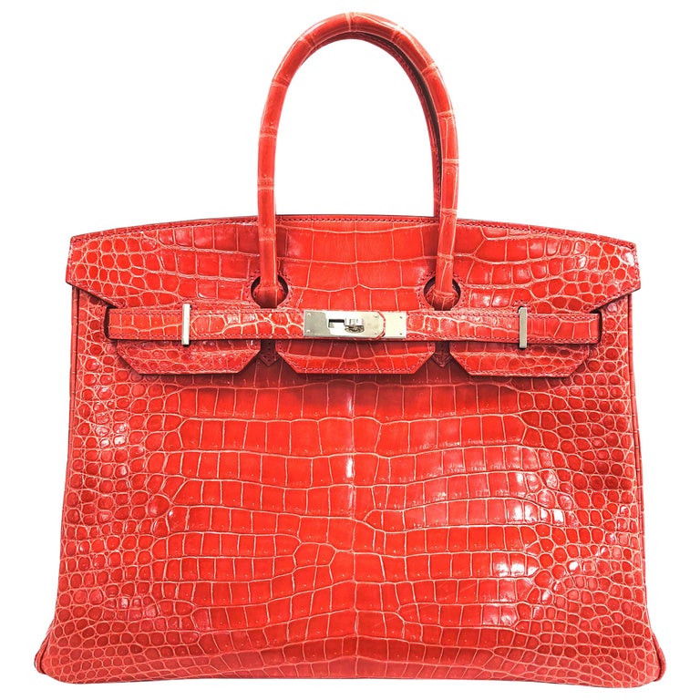 Hermes Birkin 35 Watermelon Red Crocodile Skin Shoulder Bag For Sale at ...