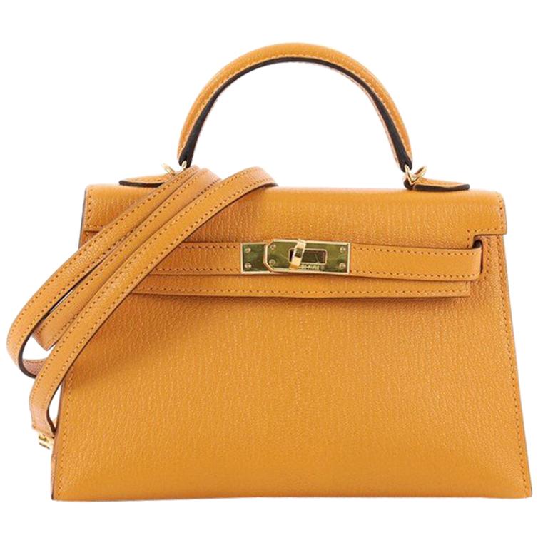 Hermes Kelly Mini II Handbag Moutarde Yellow Chevre Mysore With Gold Hardware 20