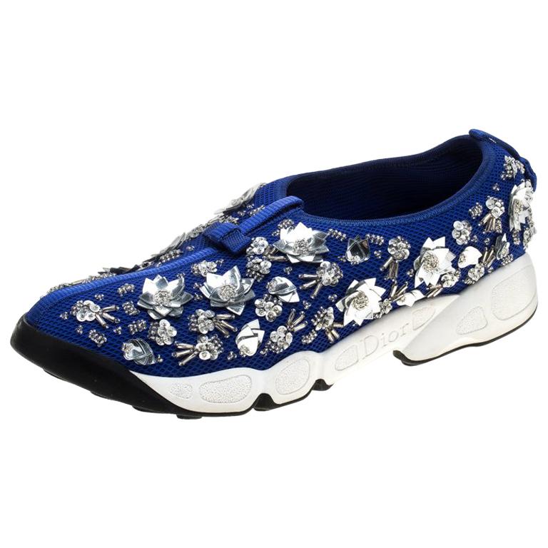 Dior Blue Mesh Fusion Floral Embellished Sneakers Size 41