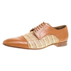 Christian Louboutin Brown Leather and Woven Straw Daviol Derby Size 43.5