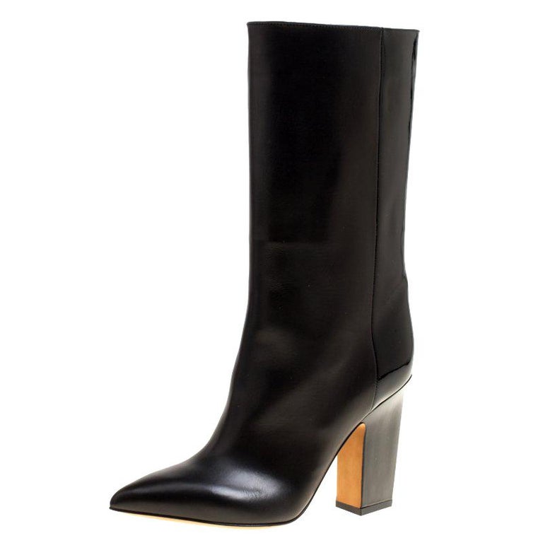 Valentino Black Leather Mid Calf Pointed Toe Boots Size 36 For Sale at ...