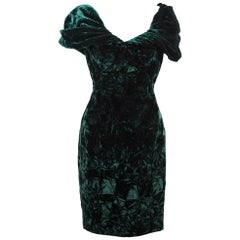 Antony Price Vintage Green Velvet Off Shoulder Mini Dress Size 10