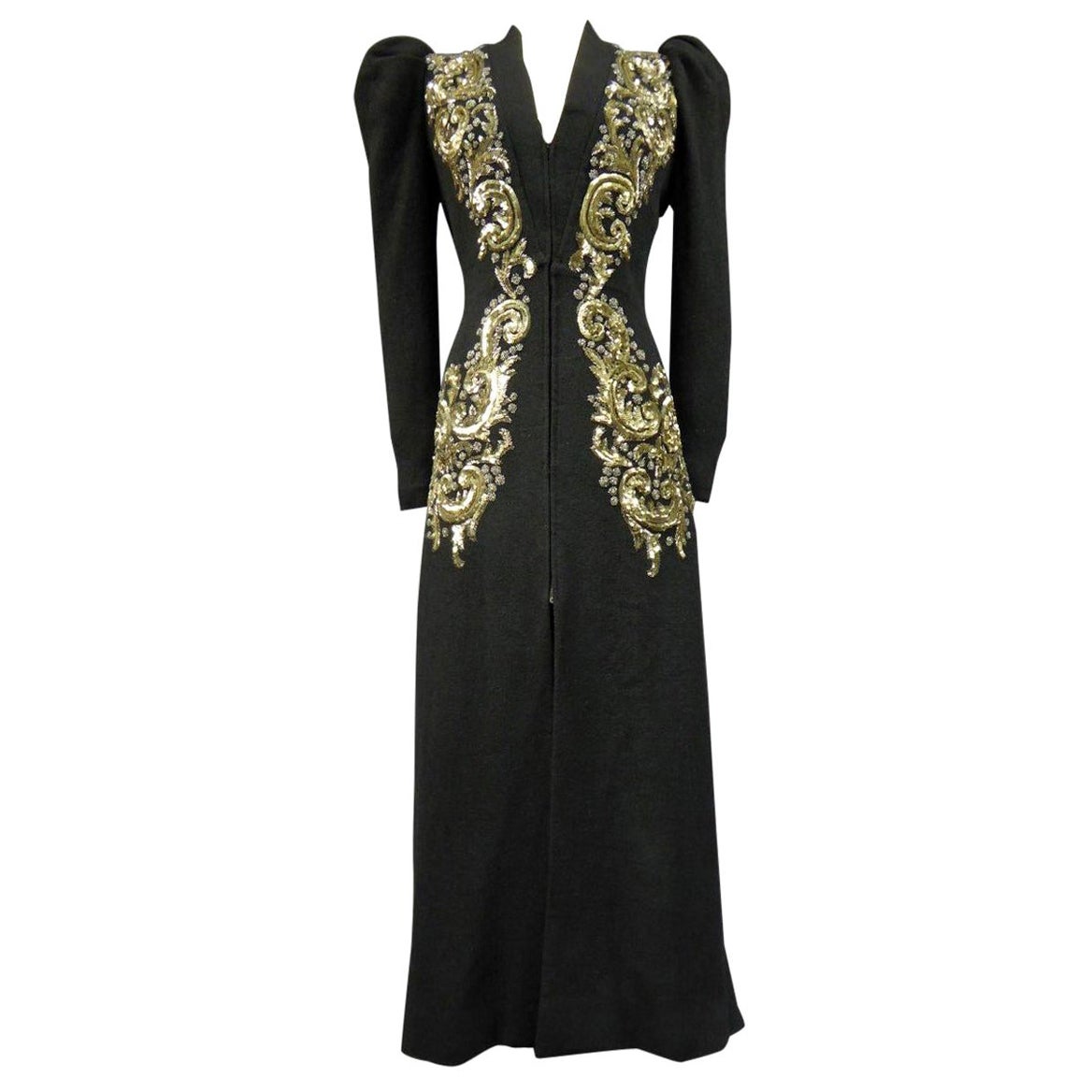 An Elsa Schiaparelli Woolen Embroidered Couture Evening Coat - France Circa 1939 For Sale