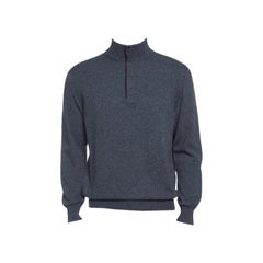 Ermenegildo Zegna Grey Premium Cashmere Zip Detail Ribbed Trim Sweater M