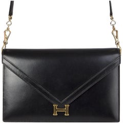 Retro HERMES Black Veau Box leather & Gold LYDIE Shoulder Bag / Clutch