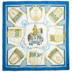 Hermes Blue/White/Gold Les Muserolles 90cm Silk Scarf