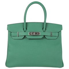 HERMES Vert Vertigo Epsom leather & Palladium BIRKIN 30 Bag