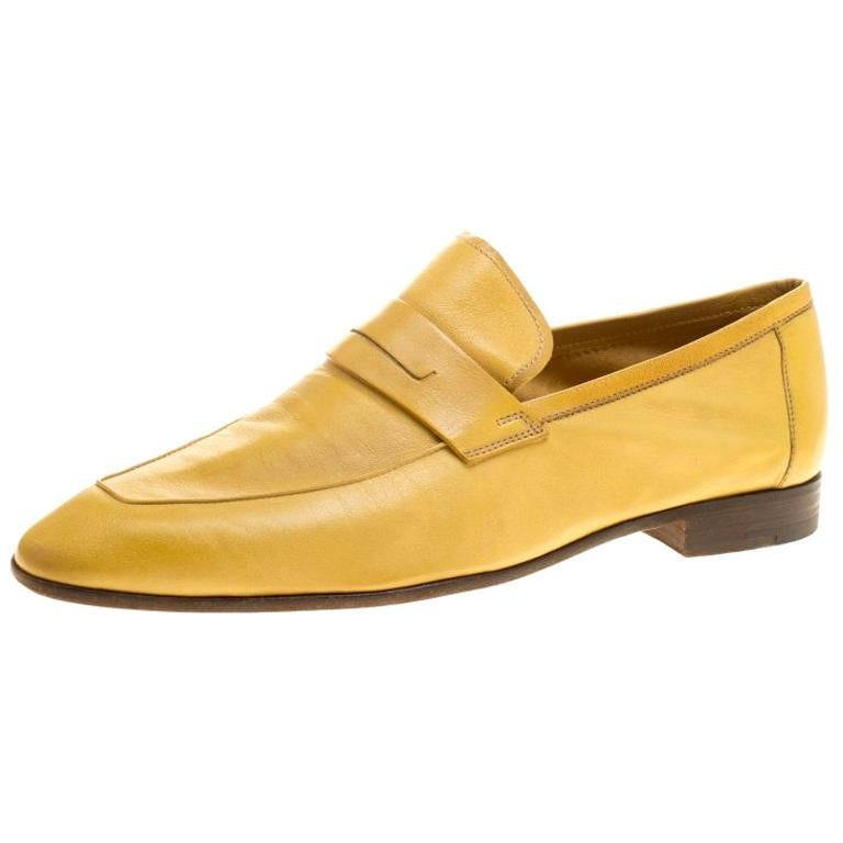 Berluti Yellow Leather Lorenzo Loafers Size 42.5