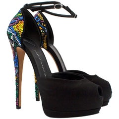 Giuseppe Zanotti Black Crystal Embellished Platform Sandals US 8