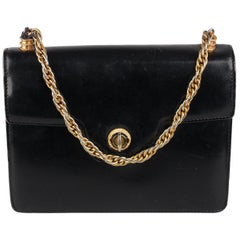 Gucci Vintage Black Leather Handbag with Chain Handle