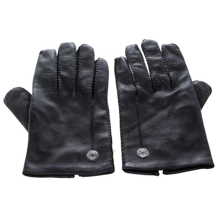 Hermes Black Leather Gloves 8 1/2