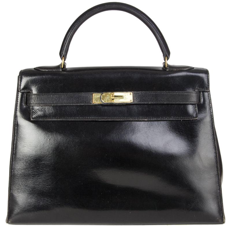 HERMES black Veau Box leather & Gold KELLY 32 Sellier Bag VINTAGE