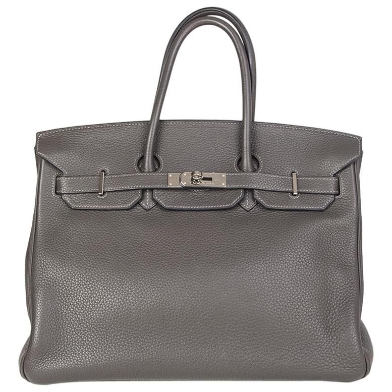 HERMES Graphite grey Clemence leather & Palladium BIRKIN 35 Bag